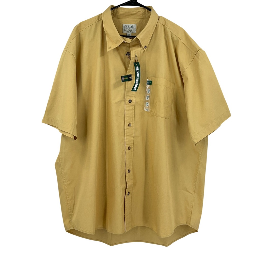 Cabelas Mens 2XL Tall Monarch Yellow Wrinkle Resistant Short Sleeve Shirt‎ NEW